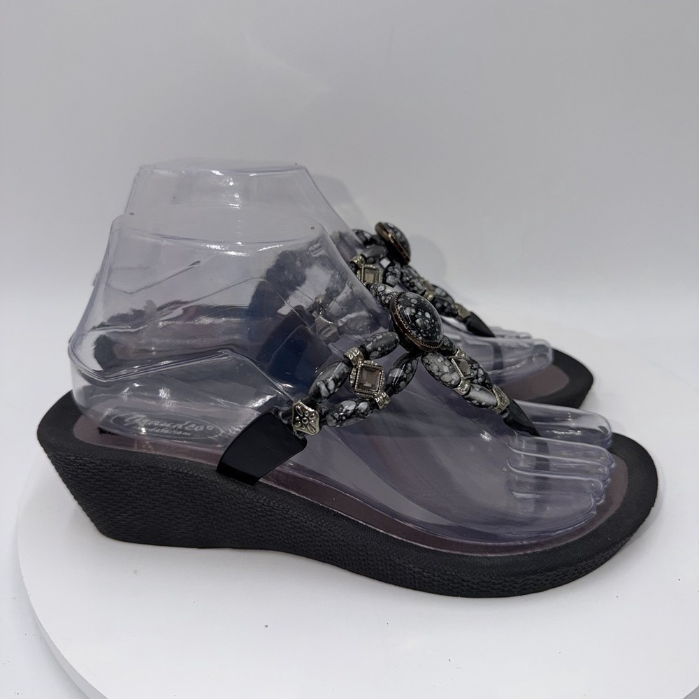 Grandco Sandals Beaded Jeweled Dressy Beach Thong Wedges Marble Stone Women's 8 - Picture 2 of 8